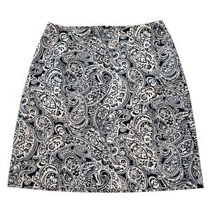 Talbots Paisley Mini Pencil Skirt Navy Blue White